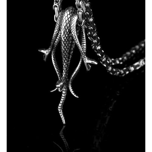 [316L Stainless Steel] Retro Domineering Three Guardian Snakes Pendant Necklace Unisex Guardian God Necklace Gift