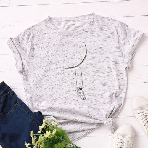 S-5XL Fashion Astronaut Print T Shirt O Neck Short Sleeve Tees Summer Tops 100%cotton Women Clothing Plus Size Women TShirt