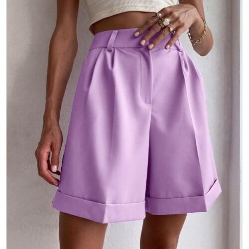 Womens Summer Shorts 2021 High Waist Womens Loose White Classic Knee Length Office Loose Casual Womens Shorts Black Candy