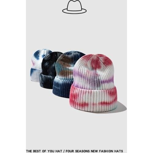 Tie Dye Unisex Mens Knitted Warm Winter Autumn Gradient Sleeve cap Woman Man Fashion Yuppie Cool Outdoor Headwear Hat Skullcap