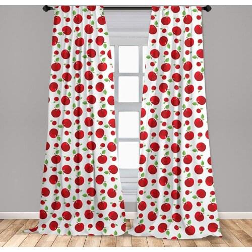 Apple Curtain for Kids Rooms Vivid Colored Cartoon Style Ripe Red Apples Vitamins Taste Healthy Food Window Drapes