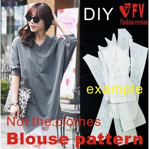 Ladies' V-neck knitted drop-shoulder bat sleeve shirt structure pattern 1:1 garment cutting drawing BXS-25