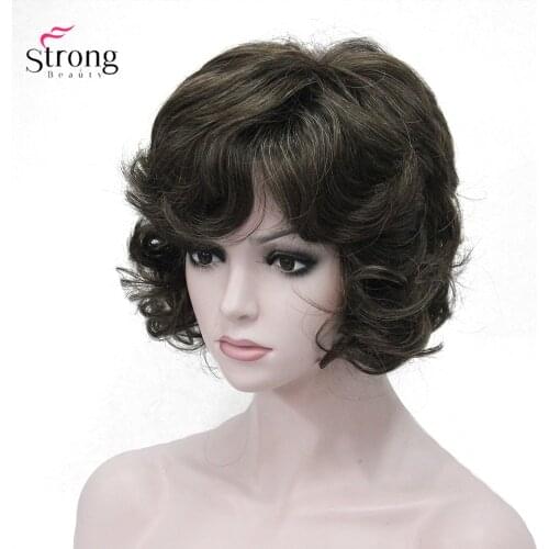 Womens Synthetic Wig Short Curly Hair Brown/Red Natural Wigs Capless StrongBeauty