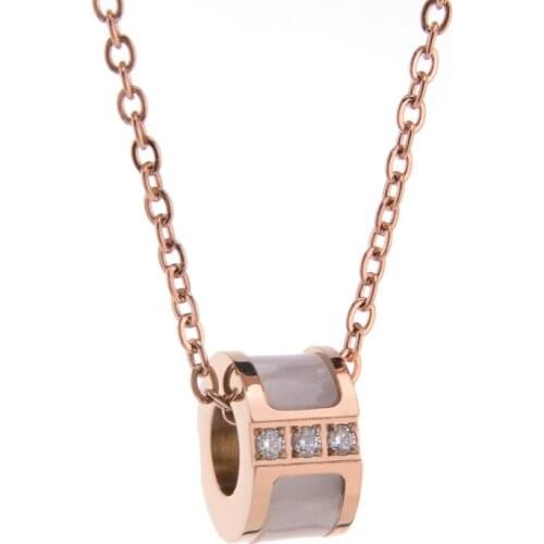 Women necklaces shell Zircon wheel pendants stainless steel fashion rose gold statement necklace jewelry on the neck wholesale