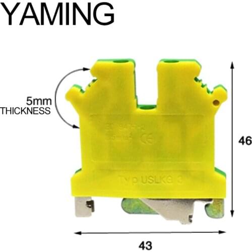 10pcs/lot USLKG3 UK series 800V 34A Yellow and Green Ground Terminal Blocks General Purpose Guide Type UK3N 2.5mm2 Square