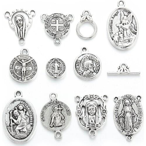 10pcs Silver Color Miraculous Medal Pendant Charms Round St Benedict Crucifix Pendants For Unisex DIY Necklace Religion Jewelry