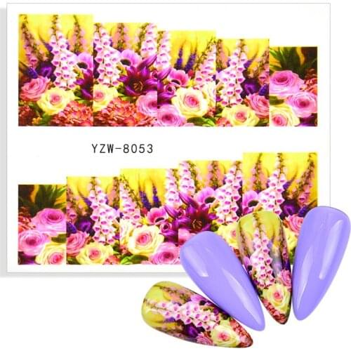 2021 New Water Decals Slider Summer Lavender Flower Green Leaf Watermark Tattoos Nail Sticker Wraps DIY Manicure Decorations