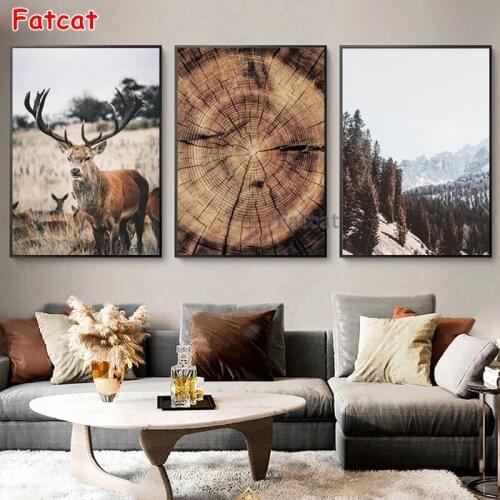 Mountain river forest diy Diamond painting Tree milu deer landscape diamond embroidery cross stitch nordic Pictures decor PP1946