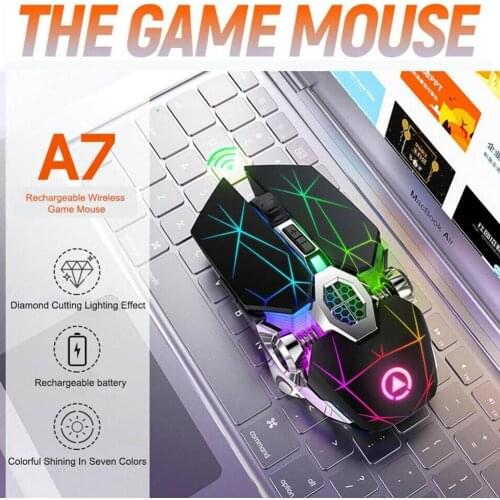 MeterMall 2.4GHz Wireless Optical USB Gaming Mouse 1600DPI 7 Color LED Backlit Rechargeable Silent Mice for PC Laptop