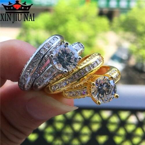 Shining luxury female 4 claw zircon wedding set fashion silver bridal set jewelry promise love engagement ring girlfriend gift