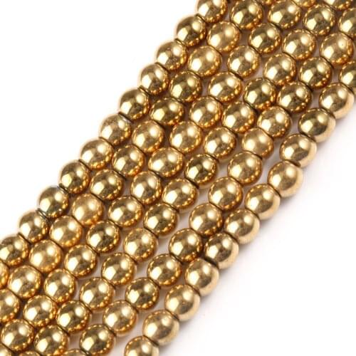 Natural Hematite Beads Gold Plating Color Retention Mineral Round Loose Stone Beads for Jewelry Making Gift DIY Bracelets 15