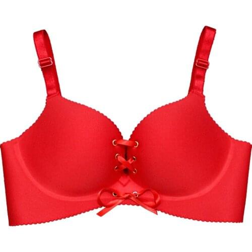 Red color Fashion gather breast sexy bra Adjustable women Bra Seamless no rims Gather Super pull B Push Up Bra sexy seamless bra