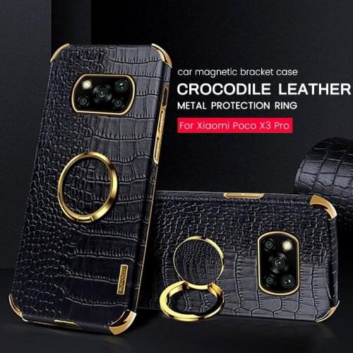 For Poco X3 Case Crocodile Leather Car Magnetic Holder Phone Cover On Pocophone Poxo Poko Little X3 X 3 Pro NFC Shockproof Coque