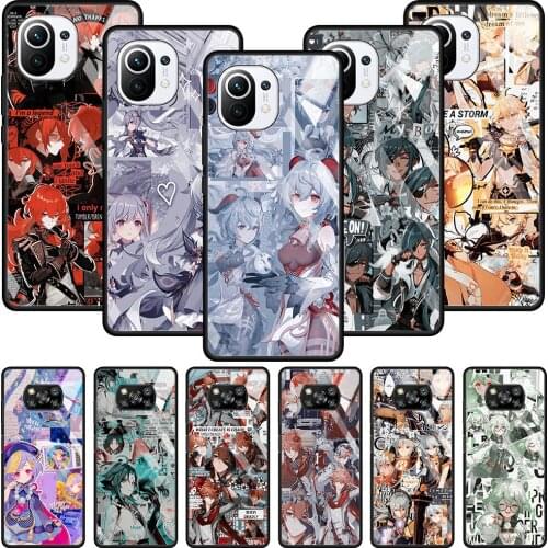 Genshin Impact Anime Tempered Glass Case For Xiaomi Poco X3 NFC 10T 11 Pro Lite 11 Ultra F3 M2 11i Note 10 Bumper Smartphone