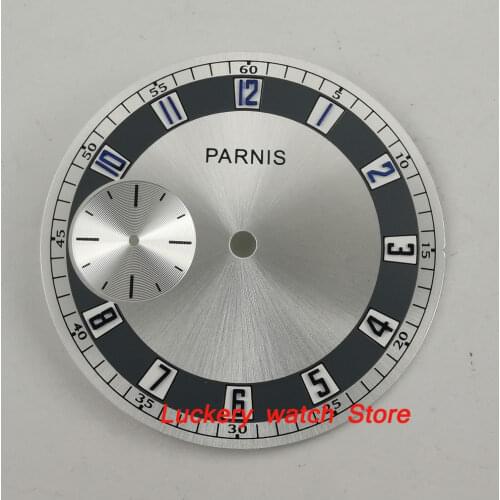 38.3mm PARNIS silver watch dial blue marks fit eta 6497 ST3600 hand winding movement-BP02