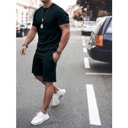 2021 Summer New Mens Casual Shorts Suit Short-Sleeved Fitness Sports Basketball Clothes Trendy Fashion Two-Piece Suit