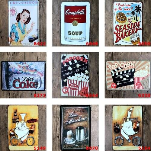 Vintage Metal Plate Popcorn Double Feature Hot&buttered Friandises Cupcake Seaside Baker Diet Coke Cinema Cafe Bar Decorative