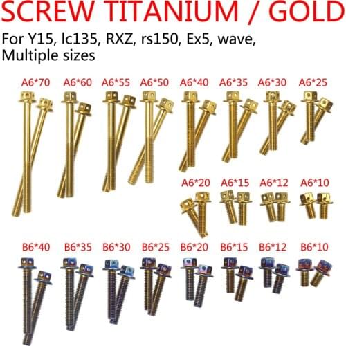 Motorcycle 2PCS M6 screw titanium / gold is suitable for Yamaha Honda Y15 lc135 VM RXZ rs150 PZ19 Ex5 wave motorcycle