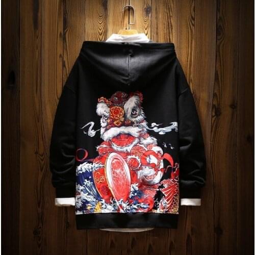 Japanese Streetwear Hoodies Hooded Male 2020 Winter Warm Pullover Sweatshirt Male Print Hooded Mens Hip Hop Hoodies Men KK3293