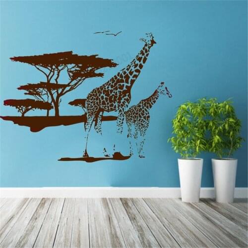 Wall Decoration African Safari Landscape Poster Vinyl Art Removeable Mural Giraffe Animal Tribal Decal Beauty Ornament LY337