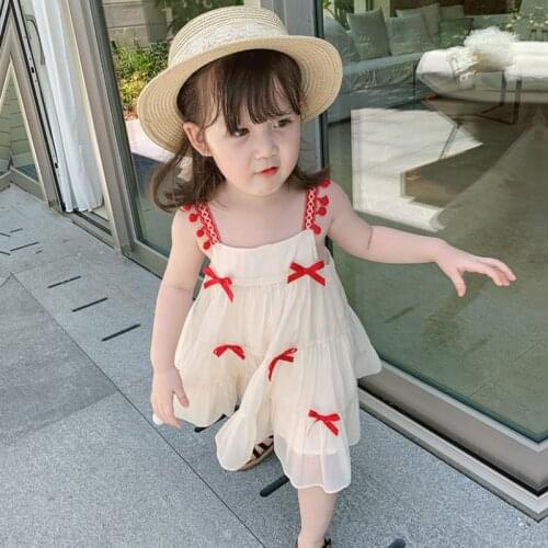 Girls clothes summer season Dress bow accessories hanging belt princess dresses 2-7 year old Beibei sweet Quality child clothing
