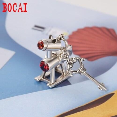 S925 sterling silver personalized carousel key necklace pendant red zircon Thai silver fashion trend pendant