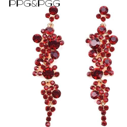 PPG&PGG C Fashion zircon red crystal long earrings for women fashion jewelry wholesale gift