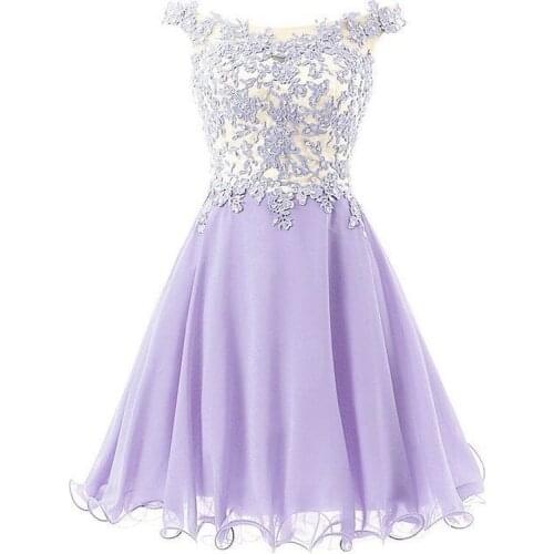 Simple Lavender Homecoming Dresses Sleeveless Lace Appliques Prom Gowns Chiffon Mini Backless Party Dresses Graduation Gowns