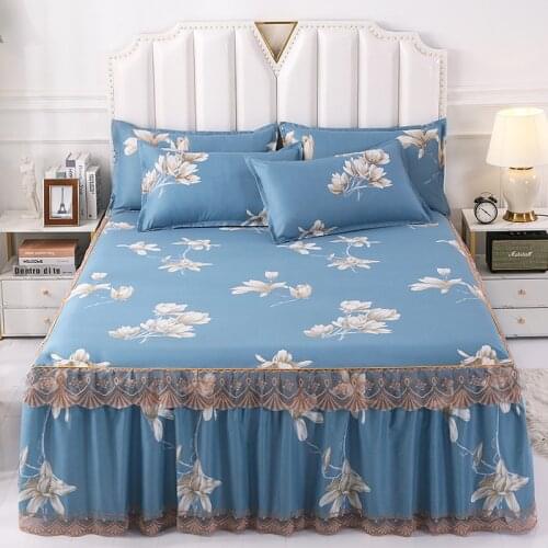 1pcs Luxury Solid Lace Ruffle Bed Skirt Quality Thicken Elastic Non-Slip Bedspreads Sheet Soft Mattress Cover No Free Pillowcase