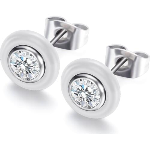 Fashion Wedding Bijoux Black White Ceramic Stud Earrings For Women Ceramic Round Zirconia Earring Girl