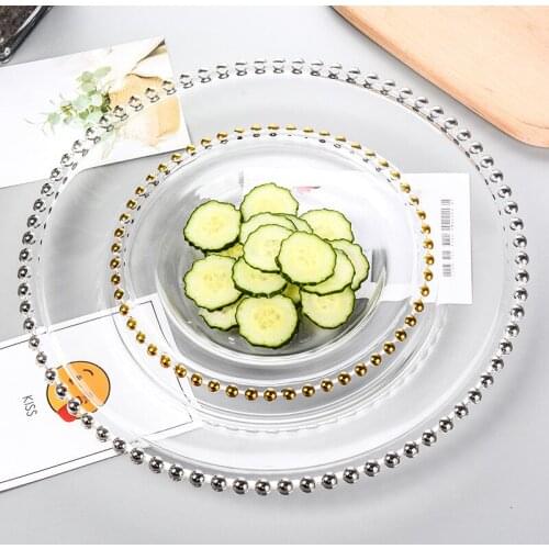 10pcs Bead Glass Dish Creative Glass Steak Pan Home Dessert Plate Simple Glass Fruit Salad Plate Living Room