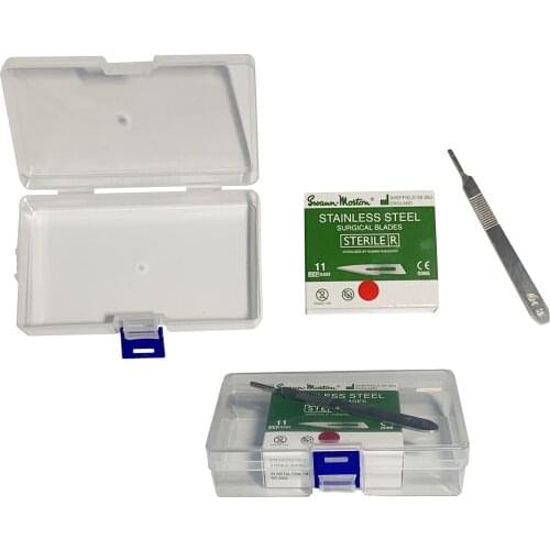 Swann Morton #11 Sterile Surgical Blades Stainless Steel Scalpel Blade Sharp Type 100PCS with Normal Handle and Plastic Box