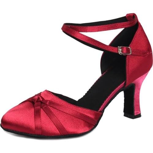 USHINE satin black heel 7 cm / 5 cm ballroom dance shoes Tango Latin dance shoes Salsa Woman