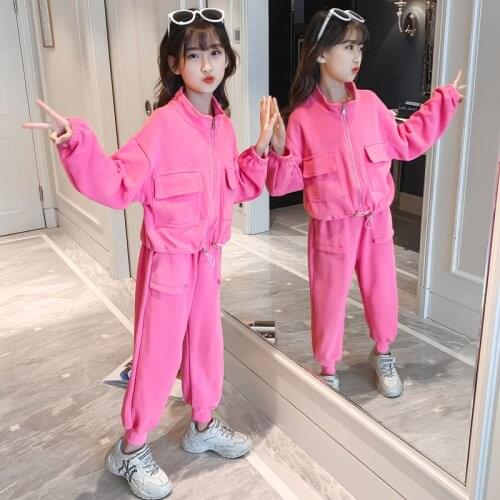Corduroy Kids Hooded Jacket Girls Clothes Set zipper Sweatshirt & Pants 2Pcs Sport Suits Teenager Tracksuits Children Clothing