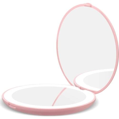 AMSIC Mini Makeup Mirror with LED Lighted Travel Makeup 10x Magnification Compact Mirror for Purses