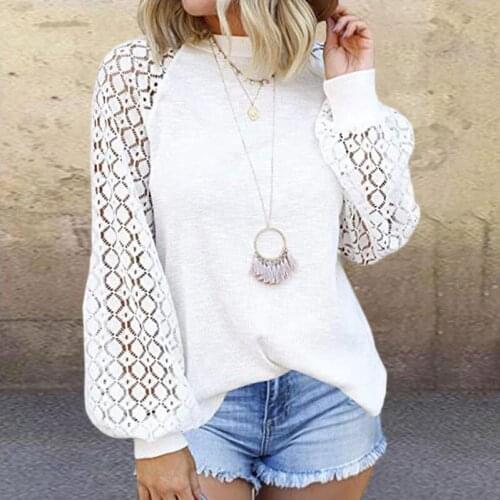 Elegant Lace Patchwork Long Sleeve Blouse Shirt Women Vintage Hollow Out O Neck Solid Tops Autumn Female Casual Streetwear Blusa