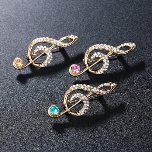 Fashion Vintage Music Note Brooches Pins Hat Accessories Scarf Clip Antique Silver Color Crystal Broche for Women Jewelry Gift
