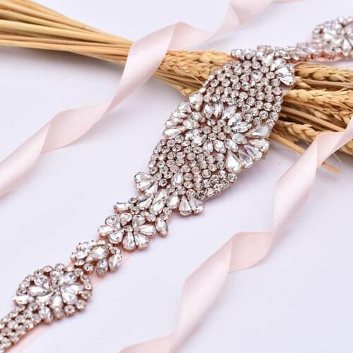 TRiXY S123-G Golden Rhinestones Belt Bridal Belt Diamond Wedding Dress Belt Crystal Wedding Sash For Wedding Dress Accessories