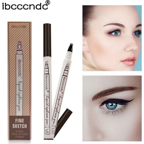 3 Colors Microblading Liquid Eyebrow Pencil Waterproof Fork Tip Eyebrow Tattoo Pen Fine Sketch Liquid Eyebrow Enhancer Dye Pen