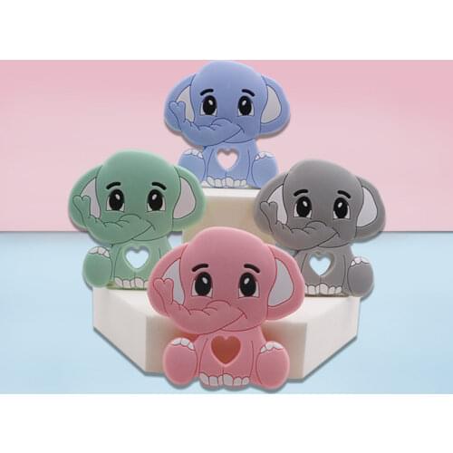 Kovict 1pcs Elephant Baby Silicone Teether Rodent BPA Food Free Silicone Teething Nursing Pacifier Clip Silicone Beads