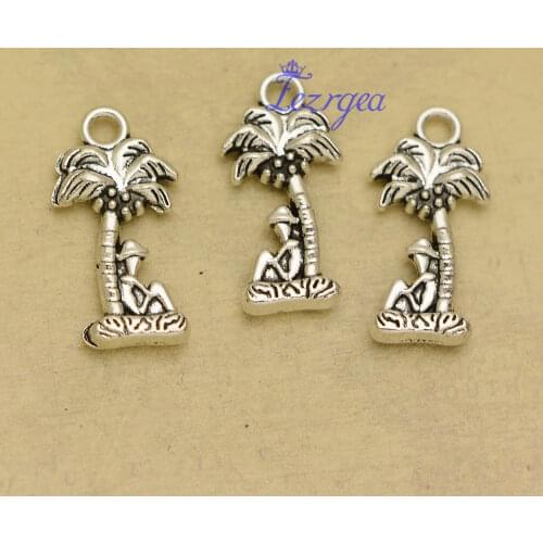 15pcs/lot--25x12mm, palm tree cham,Antique silver Plated Coconut tree charms,DIY supplies,Jewelry accessories