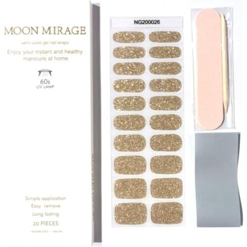 Gel Nail Stickers and Decals Semicured Korean Wraps Gold Foil Glitter Decor Nailart All For Manicure 3D Stick On Strip Kit 20Pcs