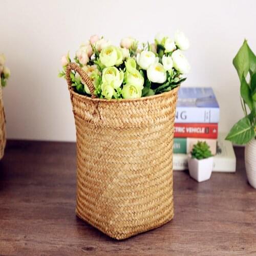 2017 Straw manual sundry remote storage basket flower pot small round receive barrels