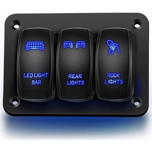 3 Gang Toggle Blue LED Light Rocker Switch Panel for Car Marine Boat Waterproof 12V