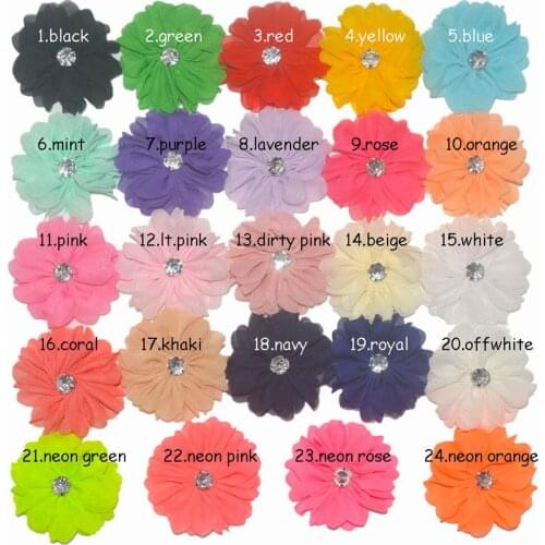 30 pcs/lot 7cm chiffon flower with rhinestone for headband accessories apparel accessories
