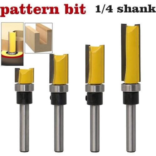 4pc set 1/4 Shank Template Trim Hinge Router Bit Straight end mill trimmer cleaning flush trim Tenon Cutter for Woodworking too