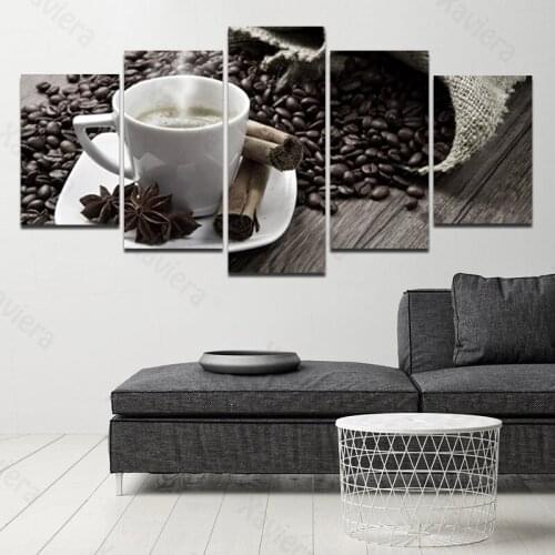 5 Pieces Canvas Painting Fragrant Coffee HD Prints and Posters Modern Home Wall Decoration For Cafe Living Room Bedroom Mural Ar