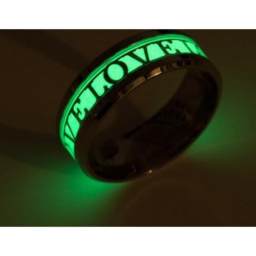 BAECYT 2021 Fashion Stainless Steel Men Women Ring Glow In The Dark Luminous Ring Fashion Letter LOVE Charm Jewelry