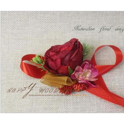 Free Shipping 2018 New Arrival 5 Colors Korean Western Style Bride Groom Wedding Corsages and Boutonnieres Rose Wrist Flower
