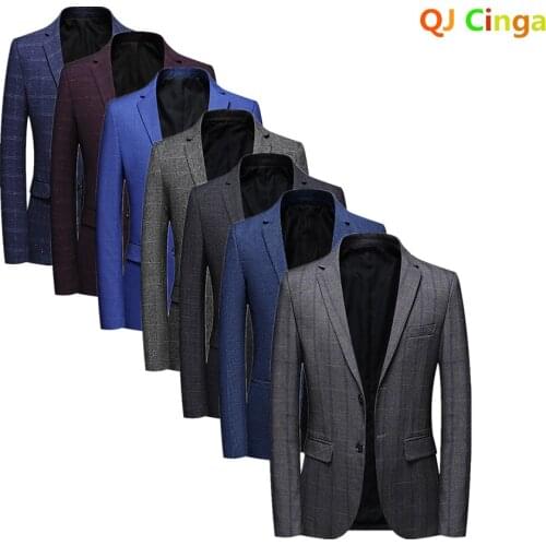 QJ CINGA Brand Men Casual Blazers Autumn New Men Plaid Suit Blazer Fashion Business Single Breasted Blazers Male Clothing 3xl